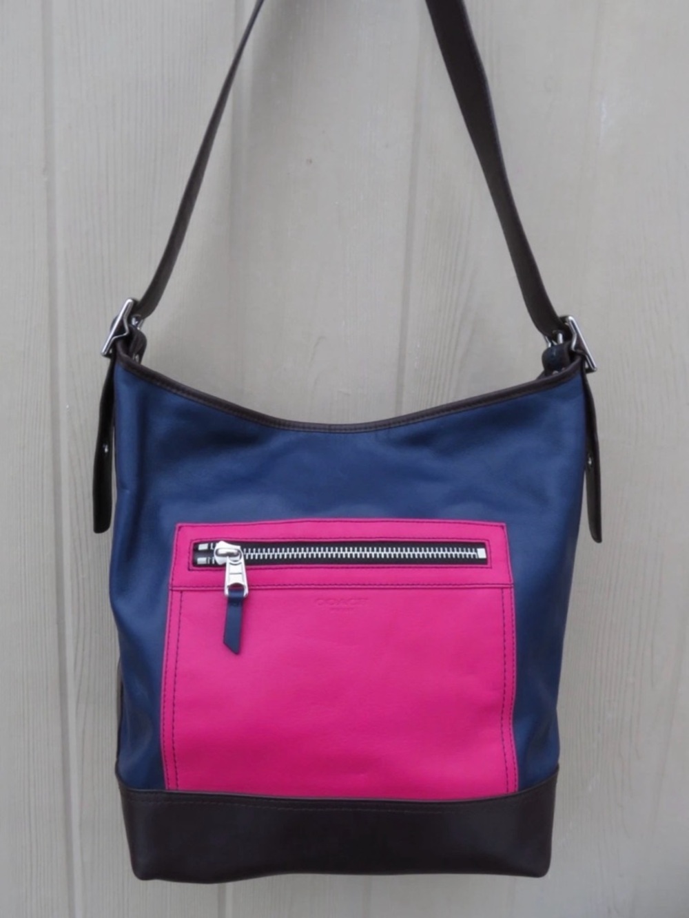 Coach Blue and Pink Leather Shoulder Bag